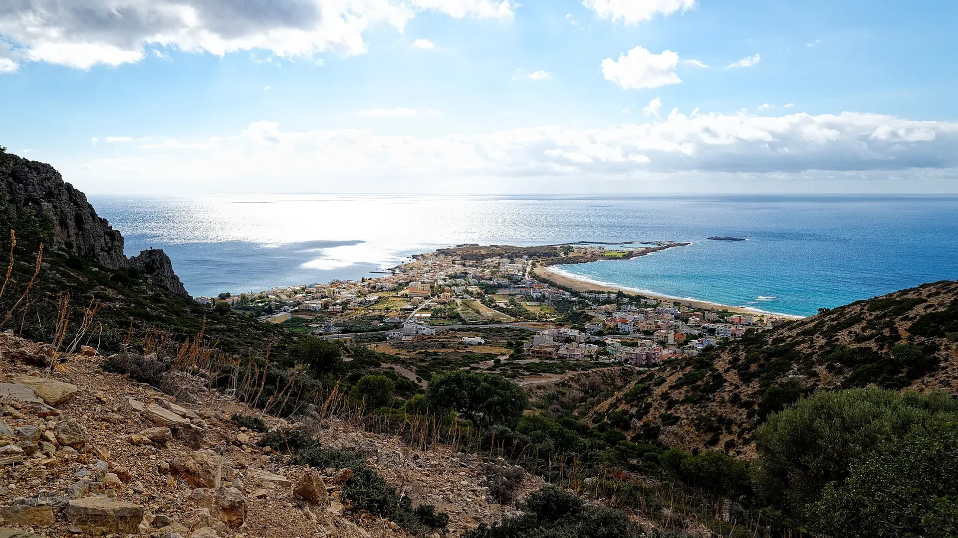 Panoramic view of the peninsula of Palaiochora with sea on both sides